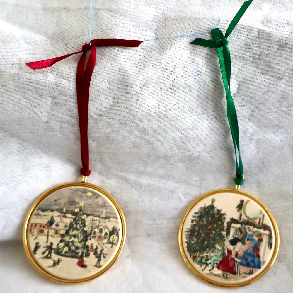 Vintage 2005 - 2007 Barlow Brass and Porcelain Design Christmas Ornaments